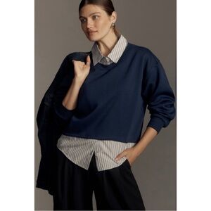 MAEVE | Anthropologie Oversized Layered Twofer Sweatshirt in Navy, Size Large